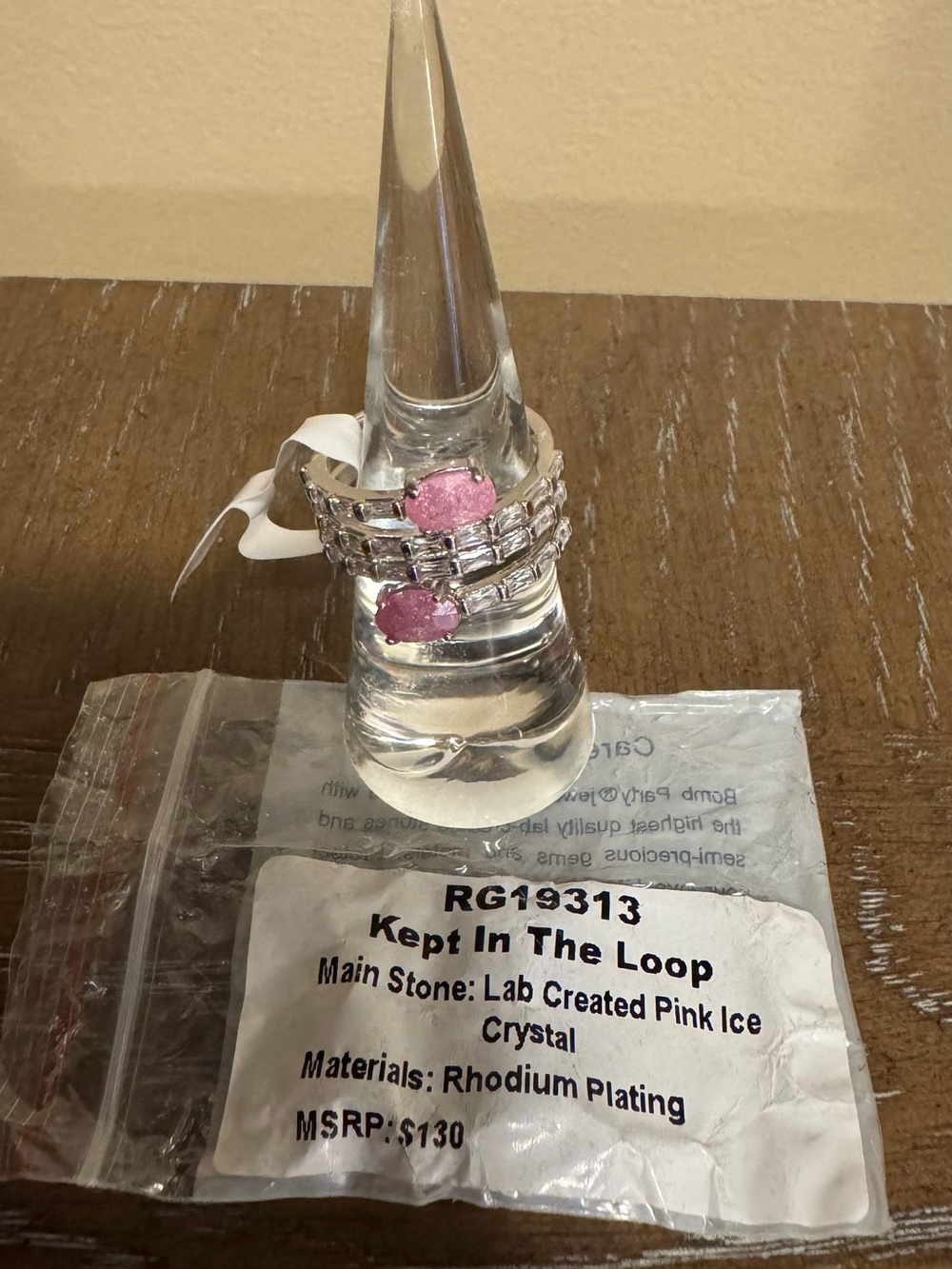 Bomb Party Size 7 Kept In The Loop Pink Ice Crystal Ring - Pink & Silver
